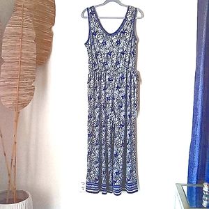 Max studio women's jumpsuit, size large color navy blue and White